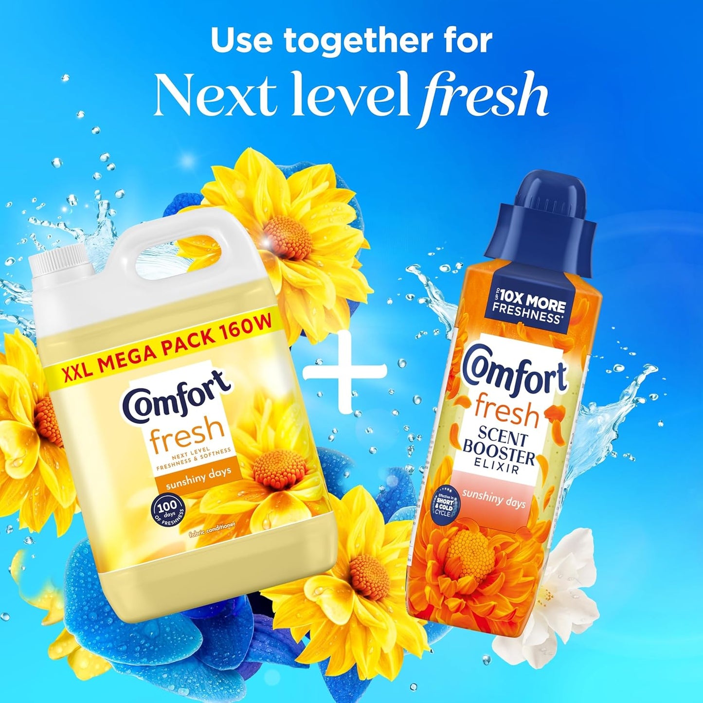 2 pack Comfort Fresh Sunshiny Days Fabric Conditioner Softener with Motion-Activated Fragrance Technology 100 Days of Freshness 2x 160 washes (4.8 L Each)