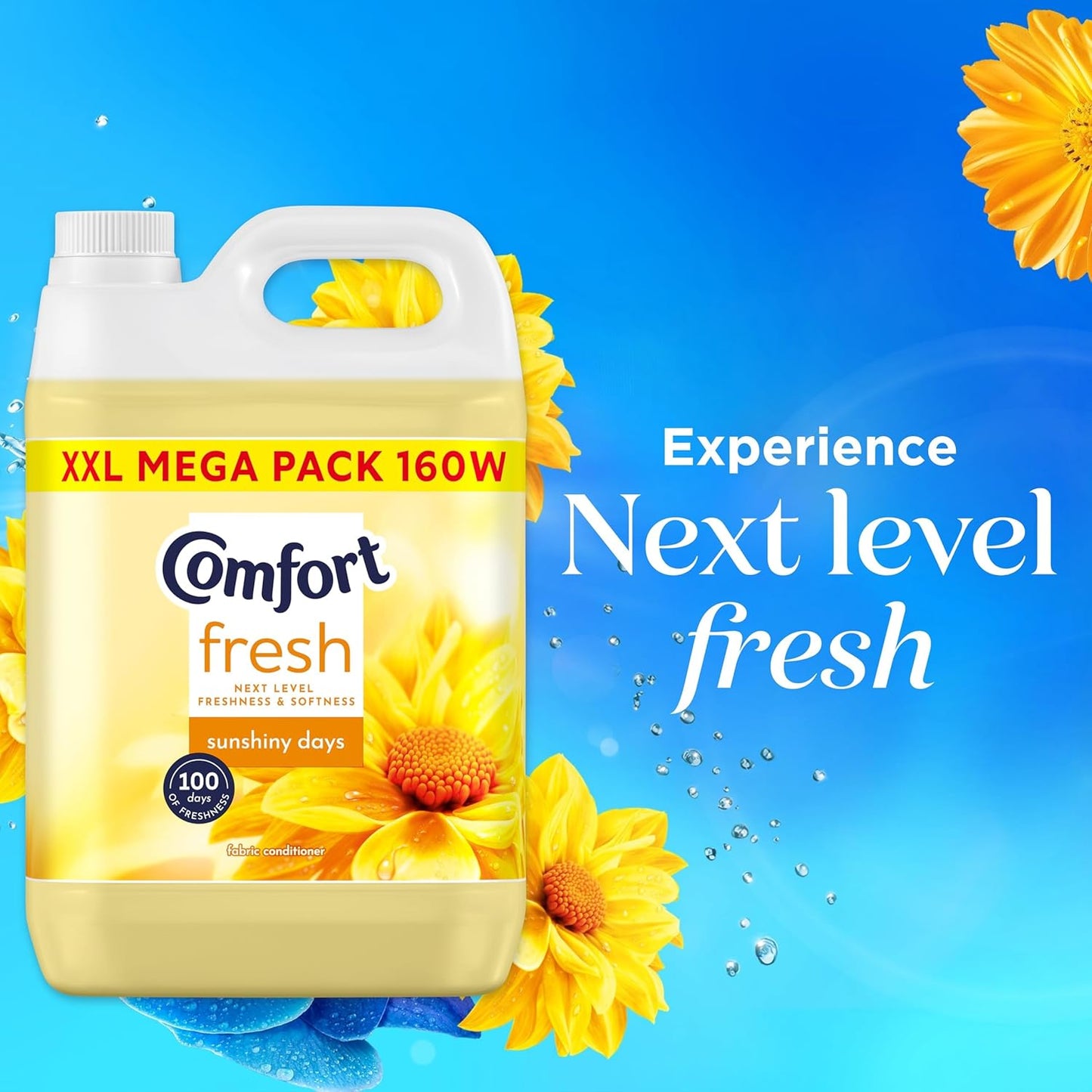 2 pack Comfort Fresh Sunshiny Days Fabric Conditioner Softener with Motion-Activated Fragrance Technology 100 Days of Freshness 2x 160 washes (4.8 L Each)