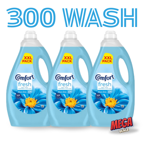 3 x Comfort Fabric Conditioner fresh Blue Skies 100 Washes Total 300Wash