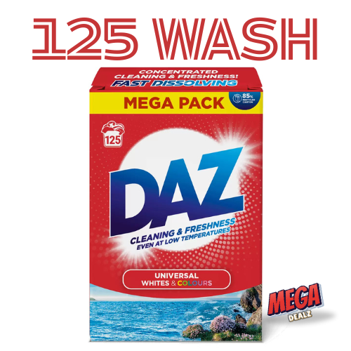 Daz Washing Powder 125 Washes – Family Pack Laundry Detergent for Brilliant Whites & Powerful Stain Removal – Long Lasting, Fresh Scent. 6.25kg