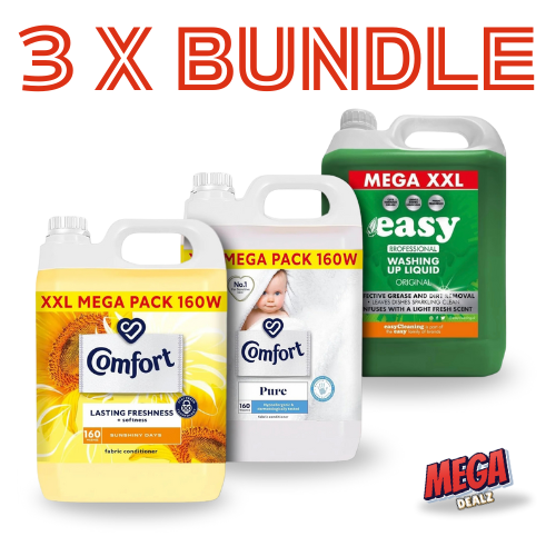 Soft & Fresh Everyday Essentials Mega Bundle 3x – Comfort Pure 160 Wash, Comfort Sunshiny Days 160 Wash, Easy Washing Up 5L