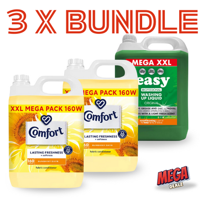 Soft & Fresh Everyday Essentials Mega Bundle 3x – Comfort Pure 160 Wash, Comfort Sunshiny Days 160 Wash, Easy Washing Up 5L