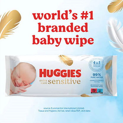 8x56 Huggies Extra Care Sensitive 99% Water Baby Wipes, Big Pack 448 Wipes