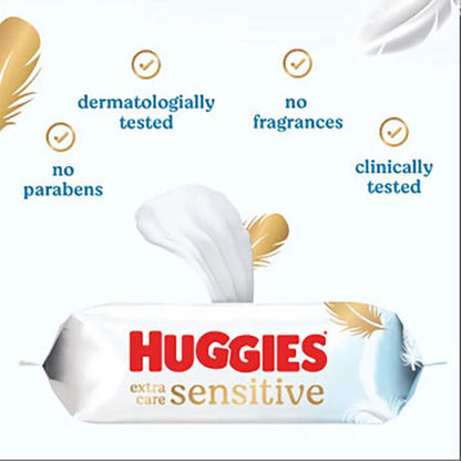 8x56 Huggies Extra Care Sensitive 99% Water Baby Wipes, Big Pack 448 Wipes