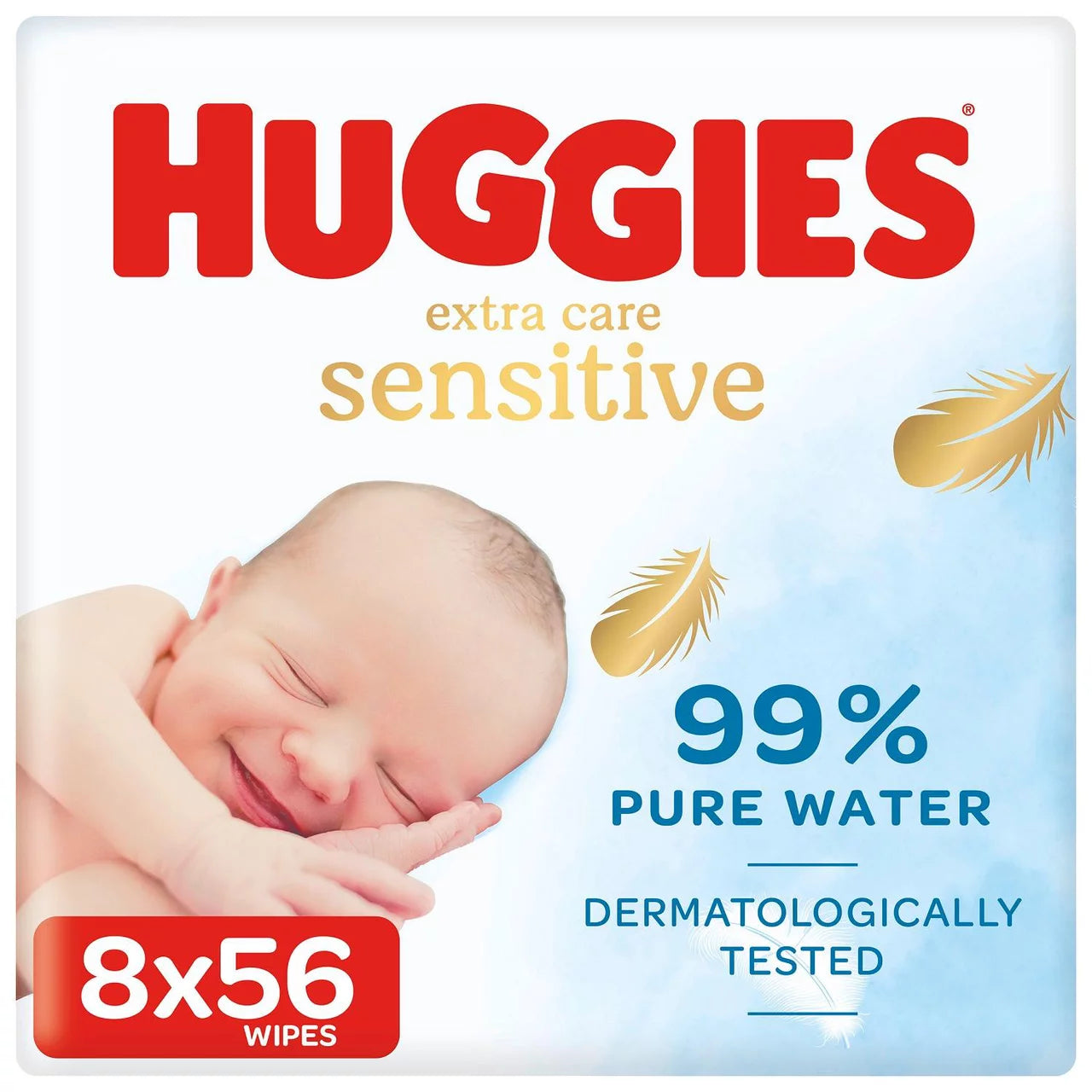 8x56 Huggies Extra Care Sensitive 99% Water Baby Wipes, Big Pack 448 Wipes