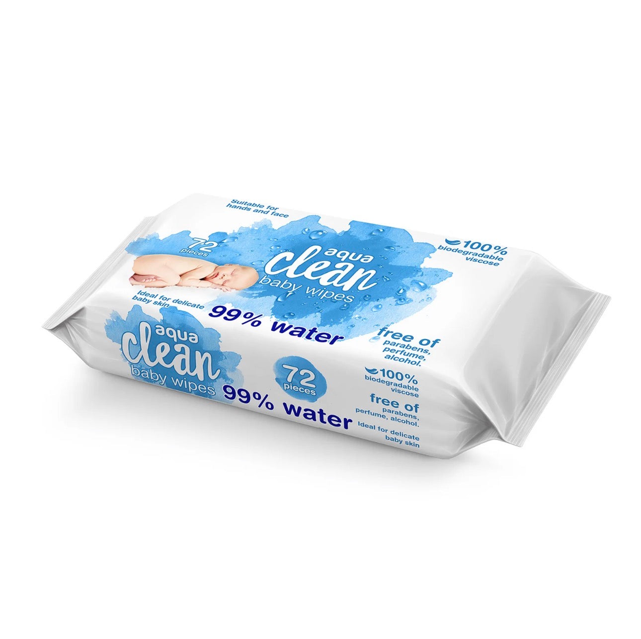 Aqua Clean Baby Wipes 16 x 72 Pack (1,152 Wipes) | 99% Water | Biodegradable | Sensitive Skin & Newborn Safe | Bulk Family Saver