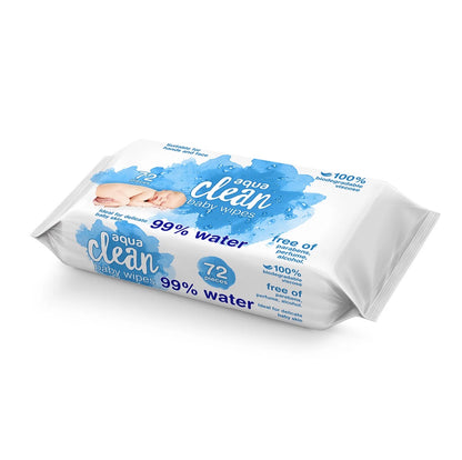 Aqua Clean Baby Wipes 16 x 72 Pack (1,152 Wipes) | 99% Water | Biodegradable | Sensitive Skin & Newborn Safe | Bulk Family Saver