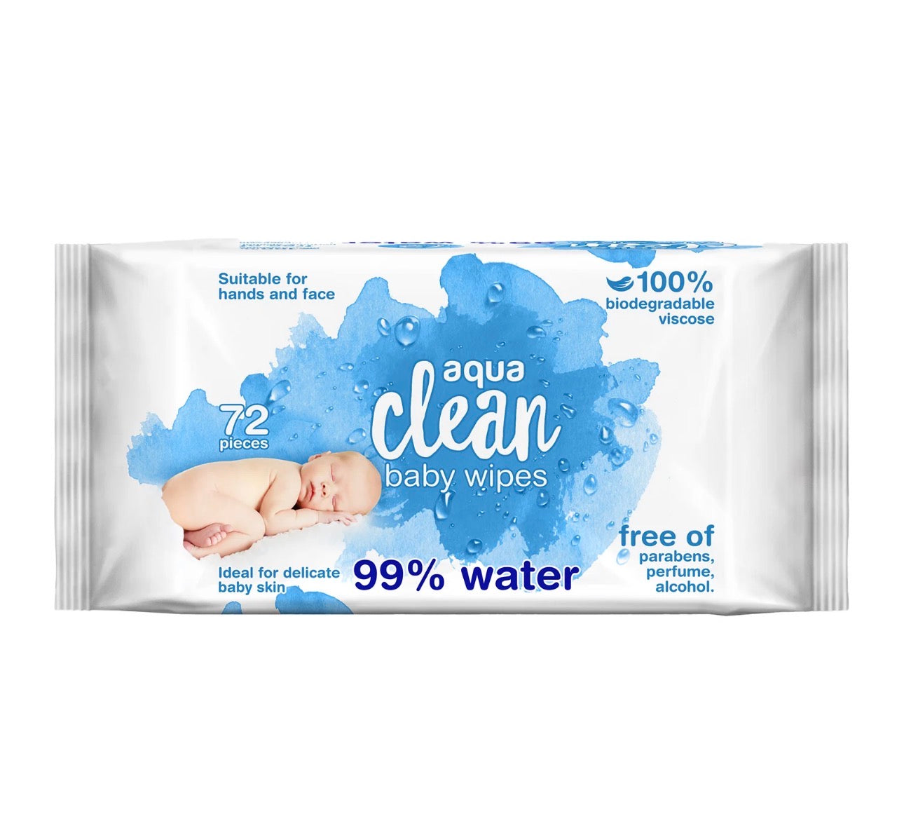 Aqua Clean Baby Wipes 16 x 72 Pack (1,152 Wipes) | 99% Water | Biodegradable | Sensitive Skin & Newborn Safe | Bulk Family Saver