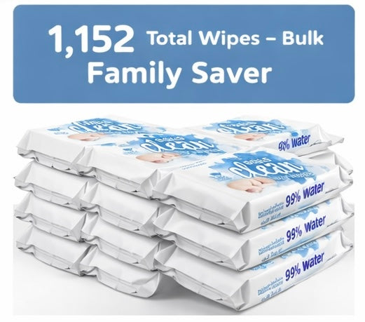 Aqua Clean Baby Wipes 16 x 72 Pack (1,152 Wipes) | 99% Water | Biodegradable | Sensitive Skin & Newborn Safe | Bulk Family Saver
