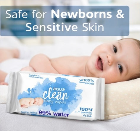 Aqua Clean Baby Wipes 16 x 72 Pack (1,152 Wipes) | 99% Water | Biodegradable | Sensitive Skin & Newborn Safe | Bulk Family Saver